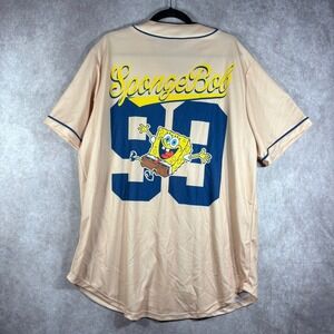 Nickelodeon SpongeBob SquarePants Baseball Jersey Mens Size XL Tan Button Up NEW
